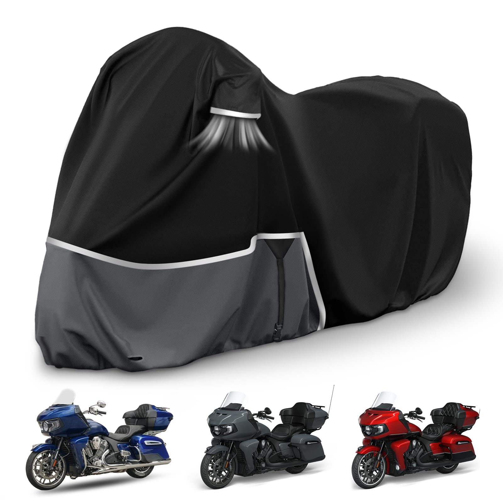 Waterproof Motorcycle Cover Replace for Indian Roadmaster/Pursuit, 420D Oxford Cloth Customized Motorcycle Cover for Snow Rain Dust Protection (Roadmaster)