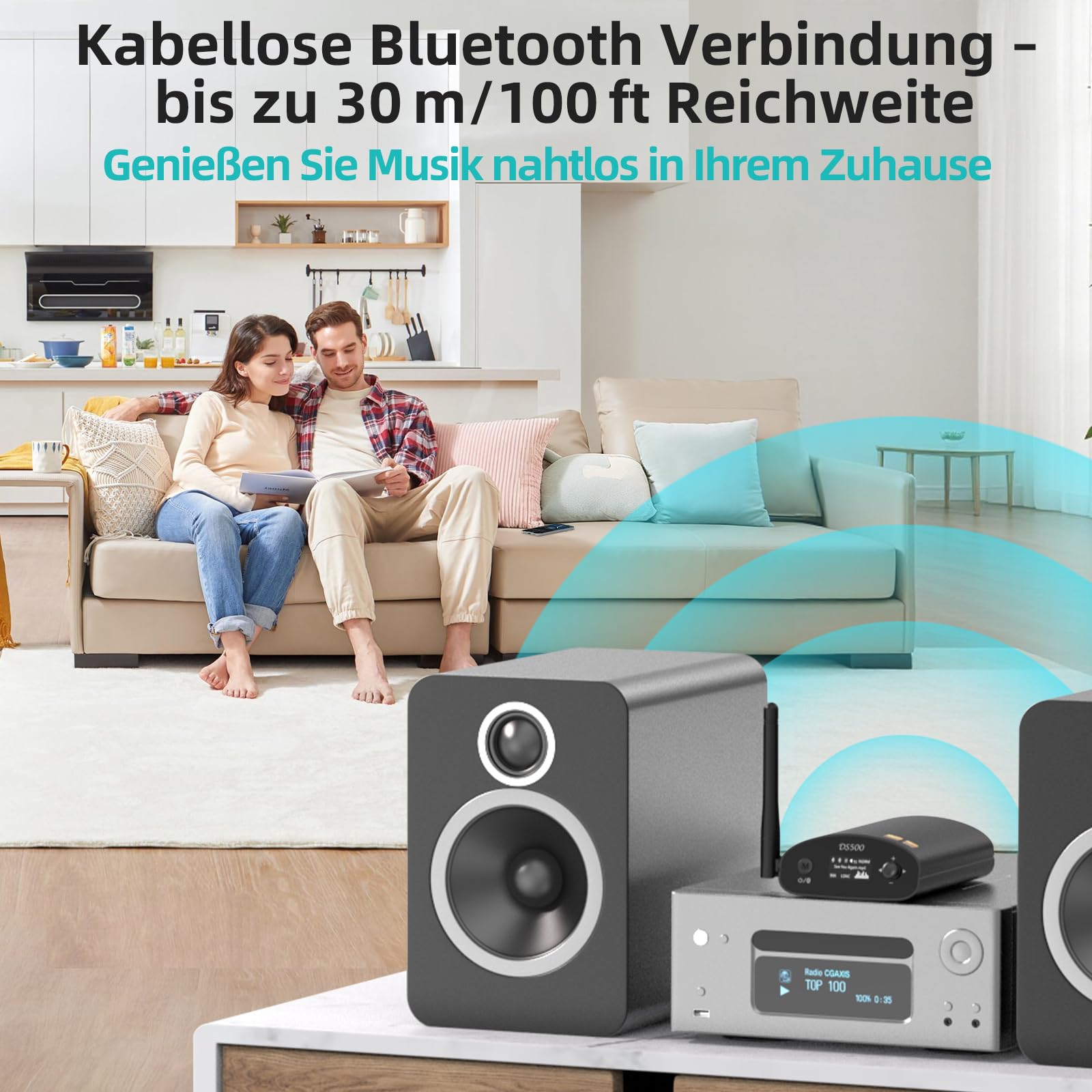 1Mii HiFi Bluetooth 5.3 Empfänger mit OLED Display, LDAC & aptX HD, Audio Adapter mit DAC & EQ-Modus, Großer Reichweite, Optischem, Koaxial & RCA Ausgang für Stereoanlage & Verstärker – DS500