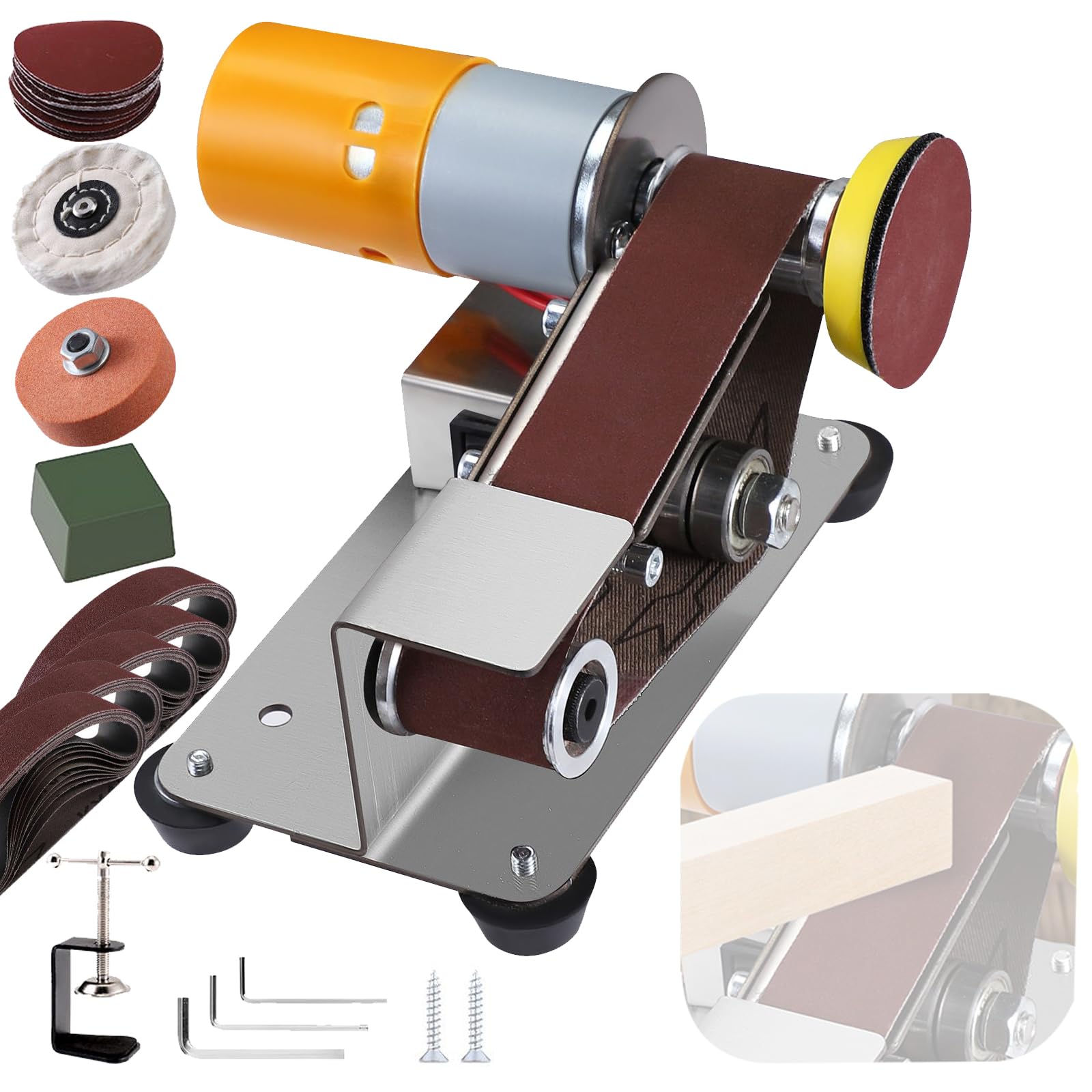 Ponceuse à Bande, Mini Ponceuse à Bandeélectrique Pour Couteaux Polisseuse Diy 7 étapes AffûTeur De Couteaux à 15° Avec Angle Fixe Meuleuse De Bord Avec 10 Bandes Abrasives Et 20 Feuilles Abrasives