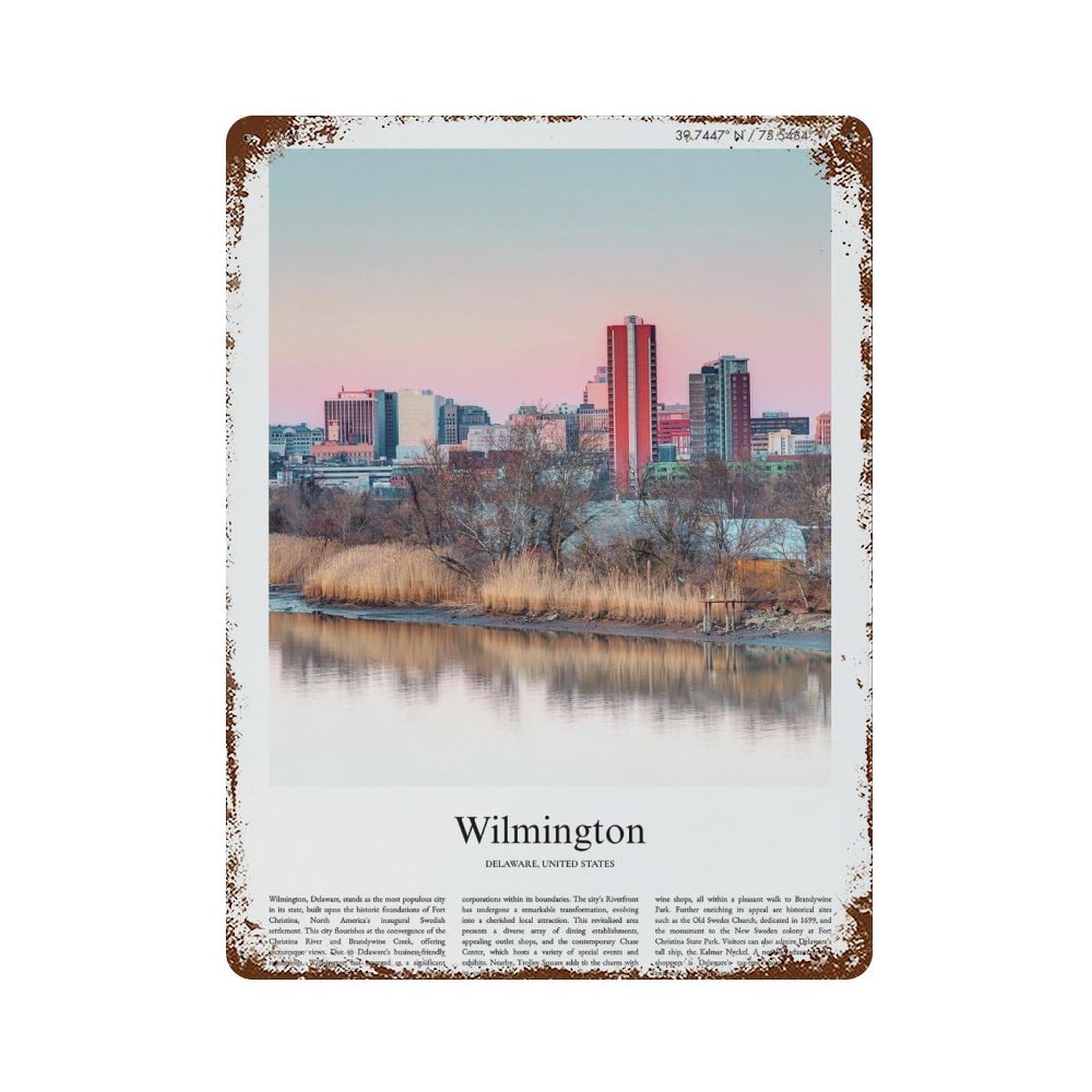 xiaoxiaoshen Wilmington Delaware, United States, USA City Scenery Wall Decor Art Metal Tin Poster Modern Home Decor Art Home Bar Shop Decorations Vintage Sign 40x30cm