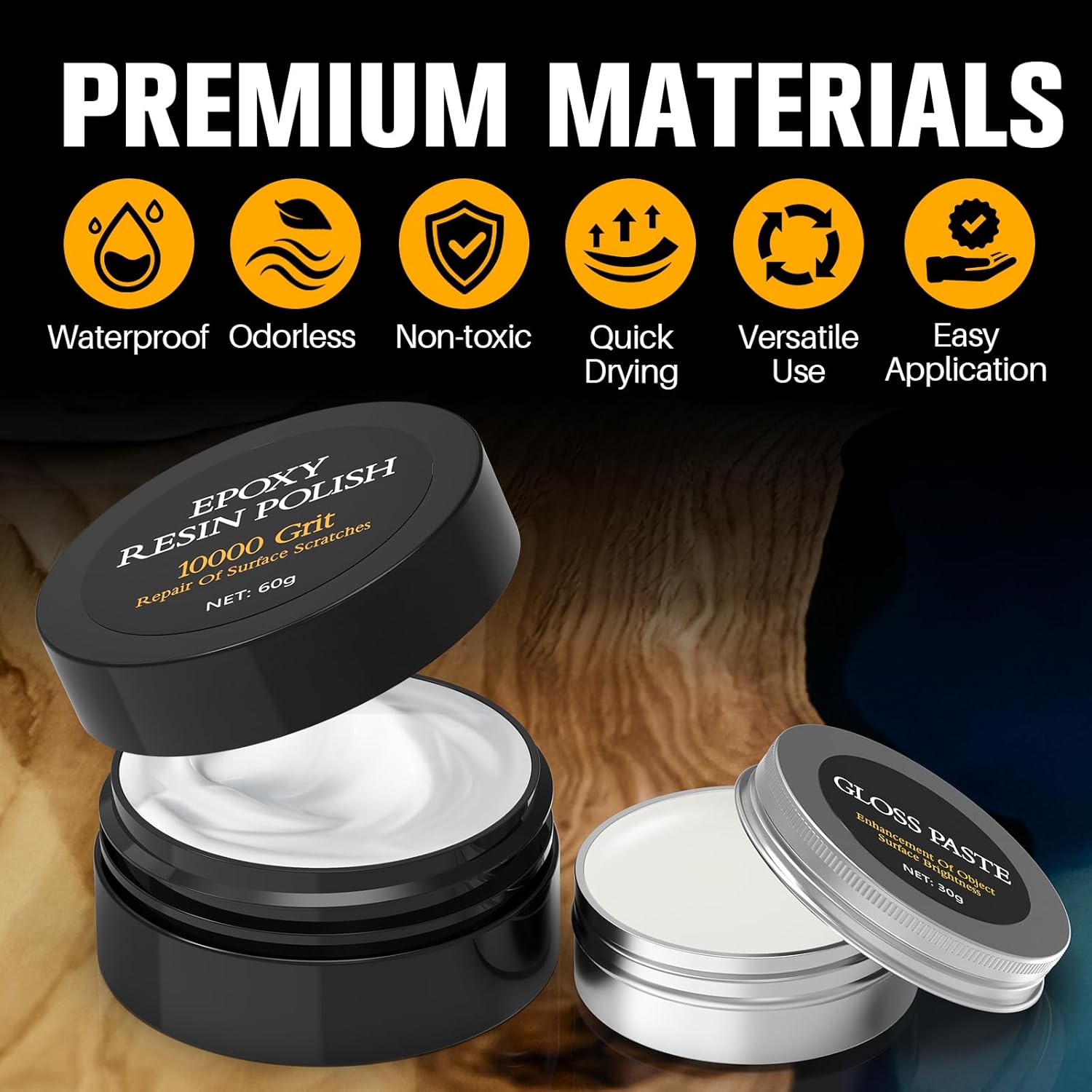 Premium Epoxy Resin Polishing Kit, Polishing Compound for Epoxy Resin -Scratch Removal, Sanding & Polishing for Epoxy, Jewelry, Metal & Stone Countertops, Restore Shine