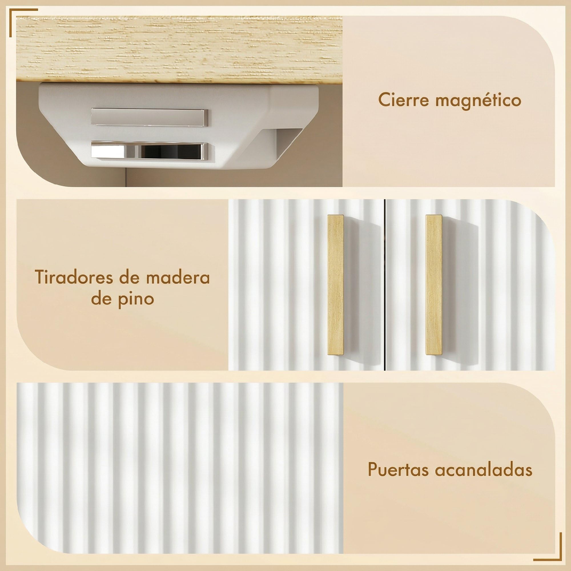 HOMCOM Mueble Bajo Lavabo de Baño con Estante Ajustable 60x30x61 cm Blanco | Mueble de Baño, Puertas Acanaladas, Patas de Madera, para Lavabo sin Pedestal