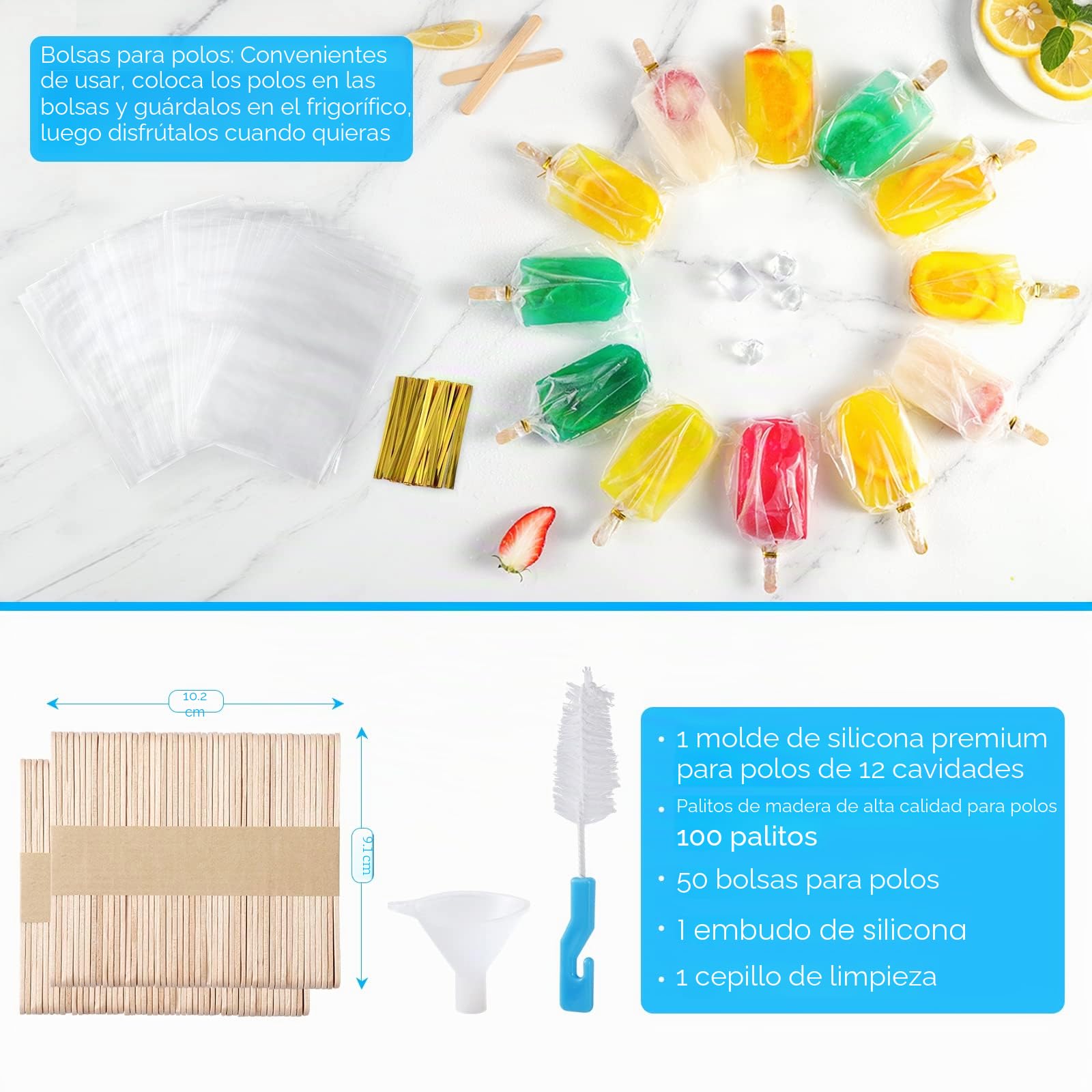 Sinnsally Moldes de Silicona para Helados,Molde Polos Silicona,Hacer Helados,Molde para Helados,Molde para Helados y Polos,Popsicle Mold,Ice Lolly Pop Mould (Azul)