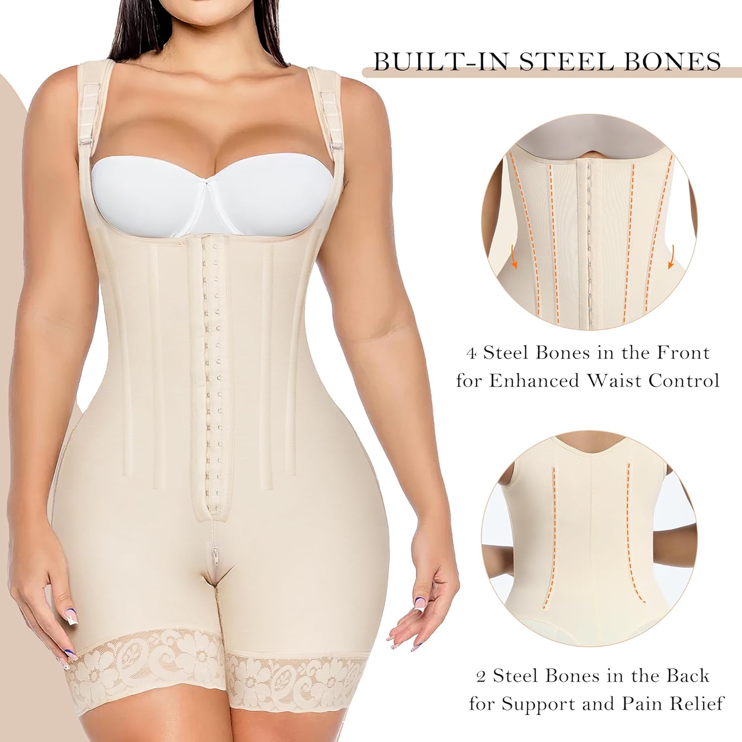 YIANNA Fajas Colombianas Moldeadoras Shapewear Tummy Control Body Shaper Postpartum Butt Lift Compression Garment with Bones - Image 4