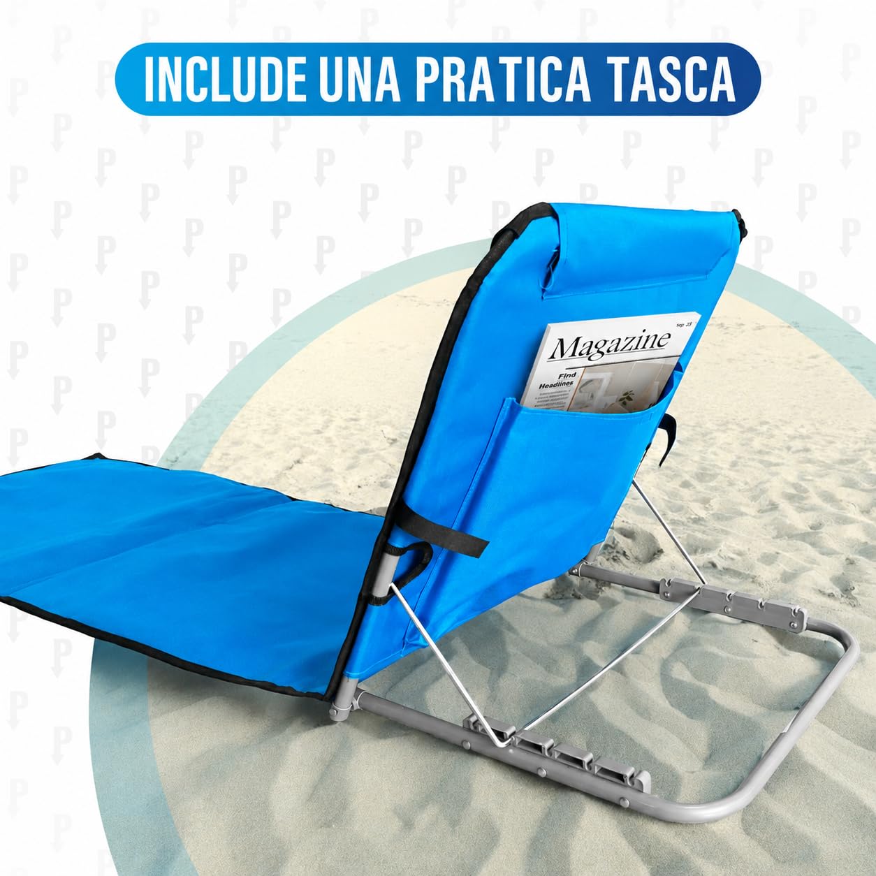 Pincho Lettino Prendisole Pieghevole, Set 2 Sdraio da Spiaggia, Materassino Mare, Spiaggina Mare Pieghevole con Schienale Regolabile, Stuoia Campeggio Portatile con Cuscino - 155x55 cm, 1,4 kg