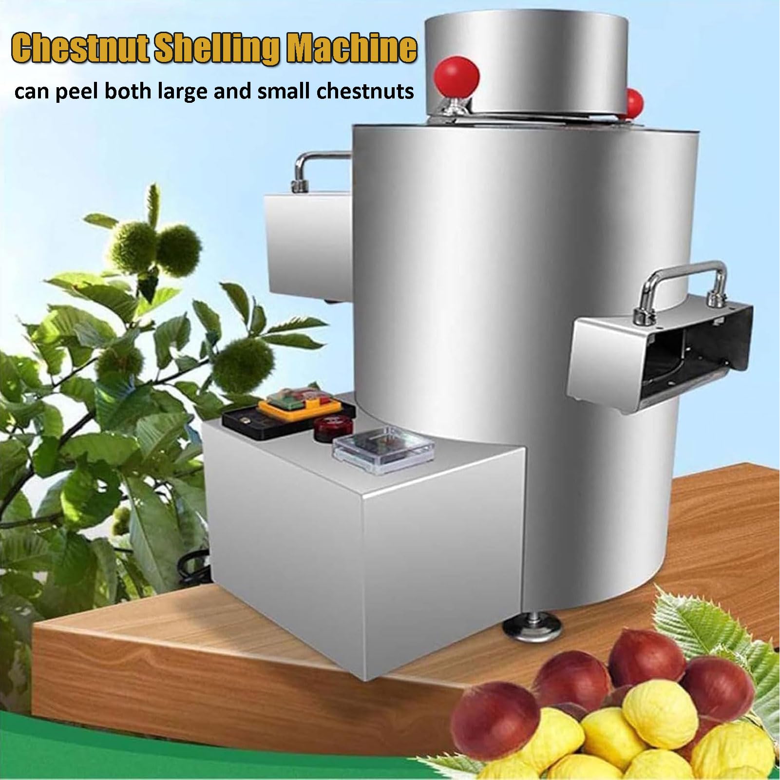 Pelador eléctrico de castañas, 200 kg/h, acero inoxidable, 220 V, 8 cuchillas, diseño compacto con mango para un pelado eficiente de castañas