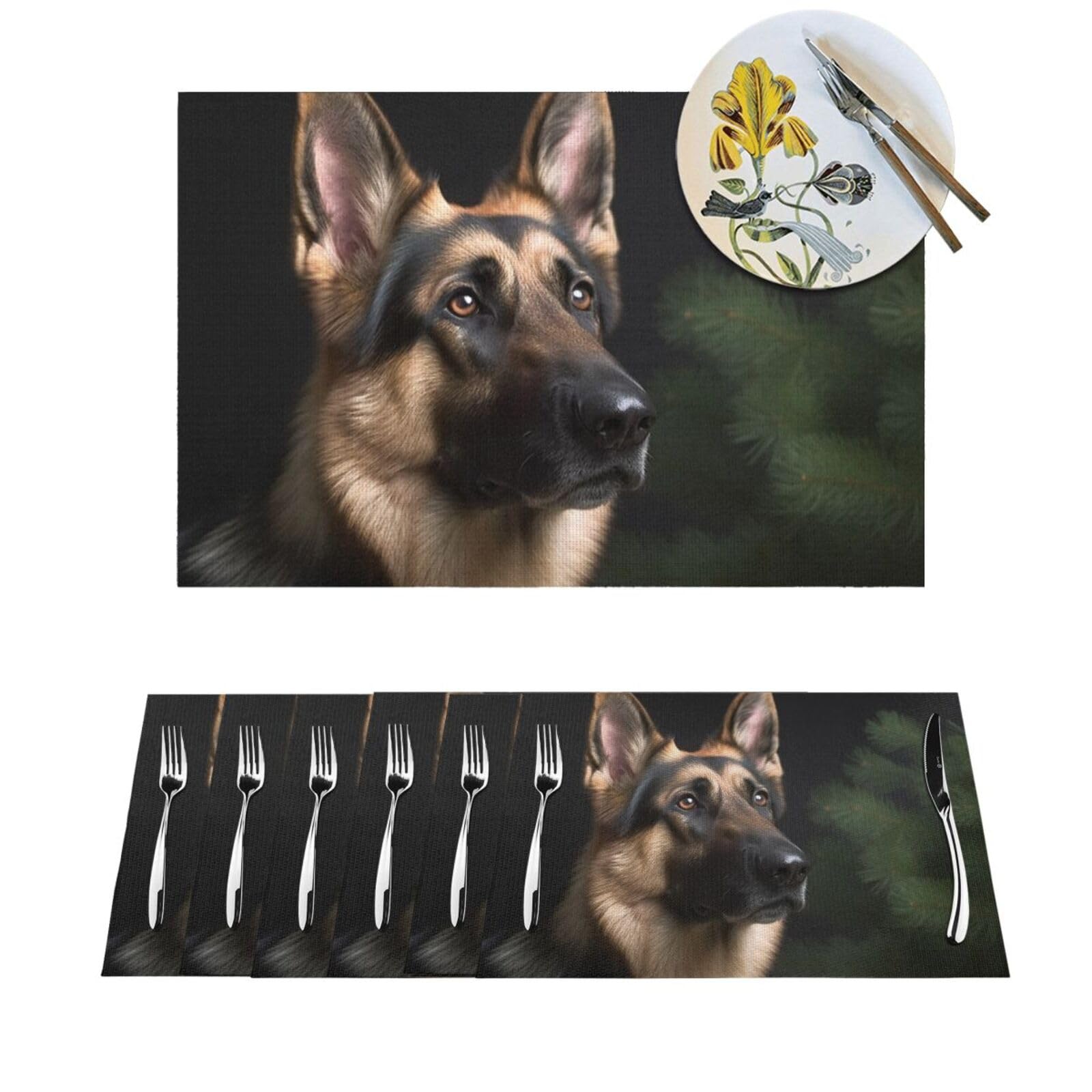 Set de table berger allemand en PVC lavable antidérapant pour salle à manger (lot de 6)