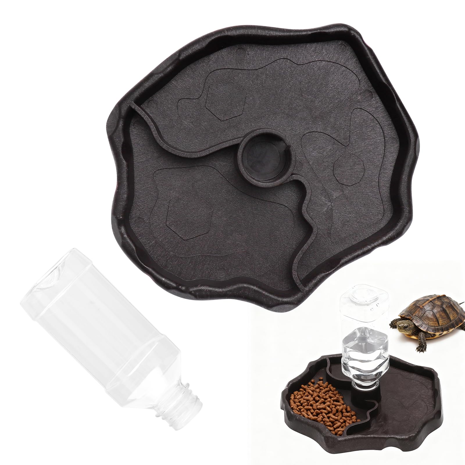 Abreuvoir Tortue Terrestre, Abreuvoir Reptile avec Bouteille, Gamelle Tortue Terrestre et Distributeur Eau Tortue Terrestre 2 en 1, Abreuvoir Tortue Automatique pour Lézards, Geckos, Serpents
