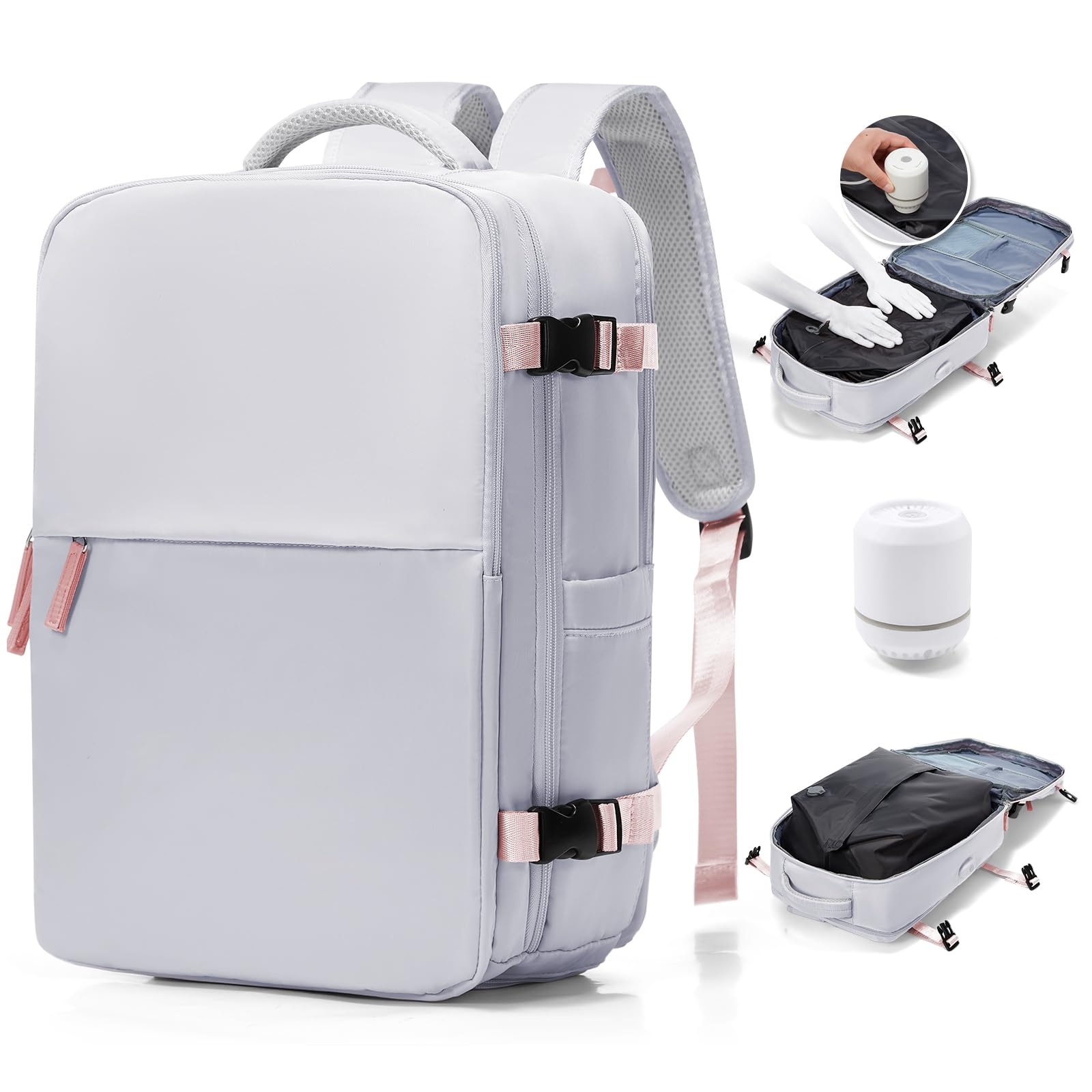 BJLFS Zaino da Viaggio con Sottovuoto Ryanair 40x30x20 Wizzair Bagaglio a mano 40x20x25 Ryanair con Pompa Borse da Cabina per Easyjet 45x36x20 con compressione sottovuoto,Zaino Casual per Laptop