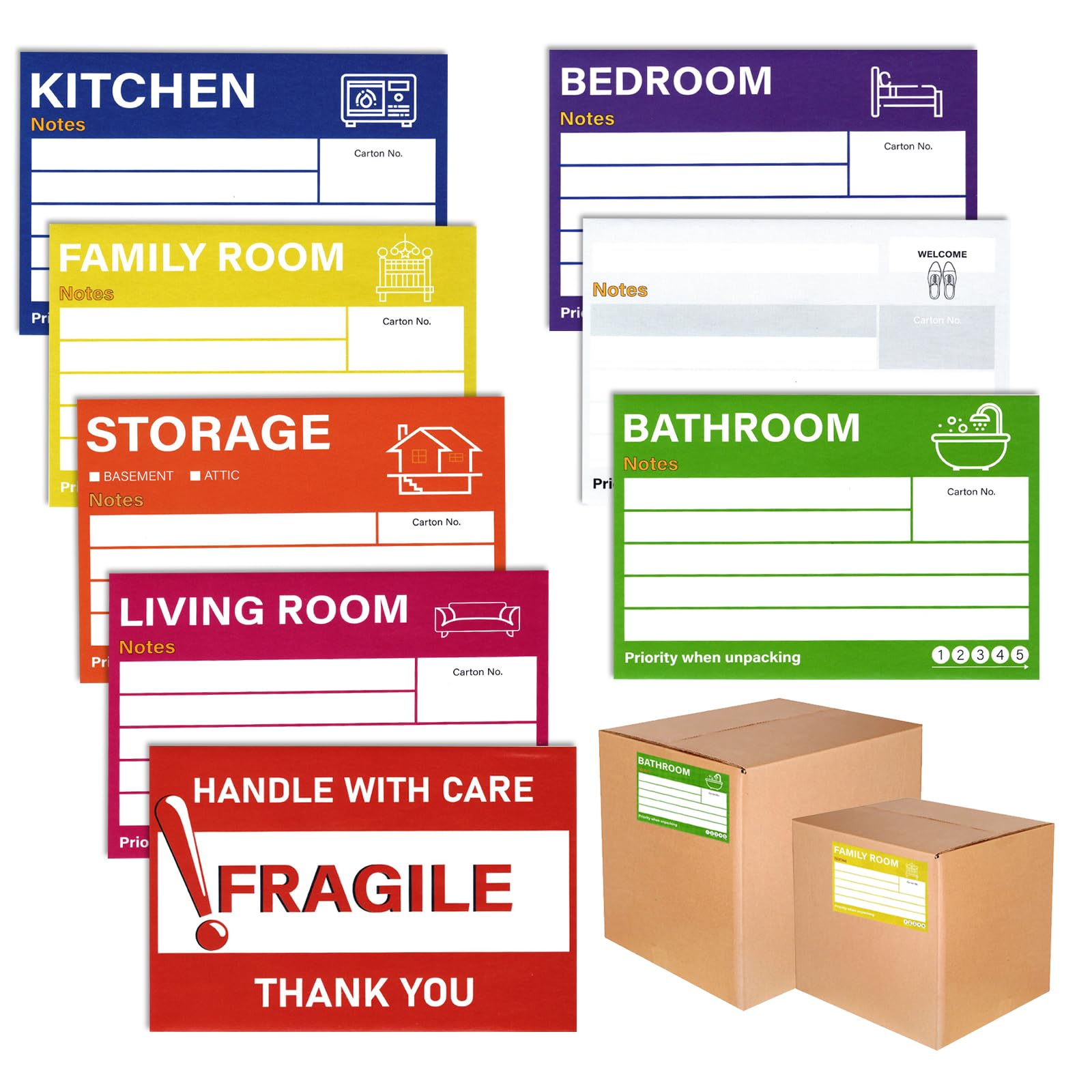 Moving House Stickers for Boxes, 80pcs Large Home Moving Packing Labels Box Stickers Color Coded Fragile Stickers for Packing Boxes
