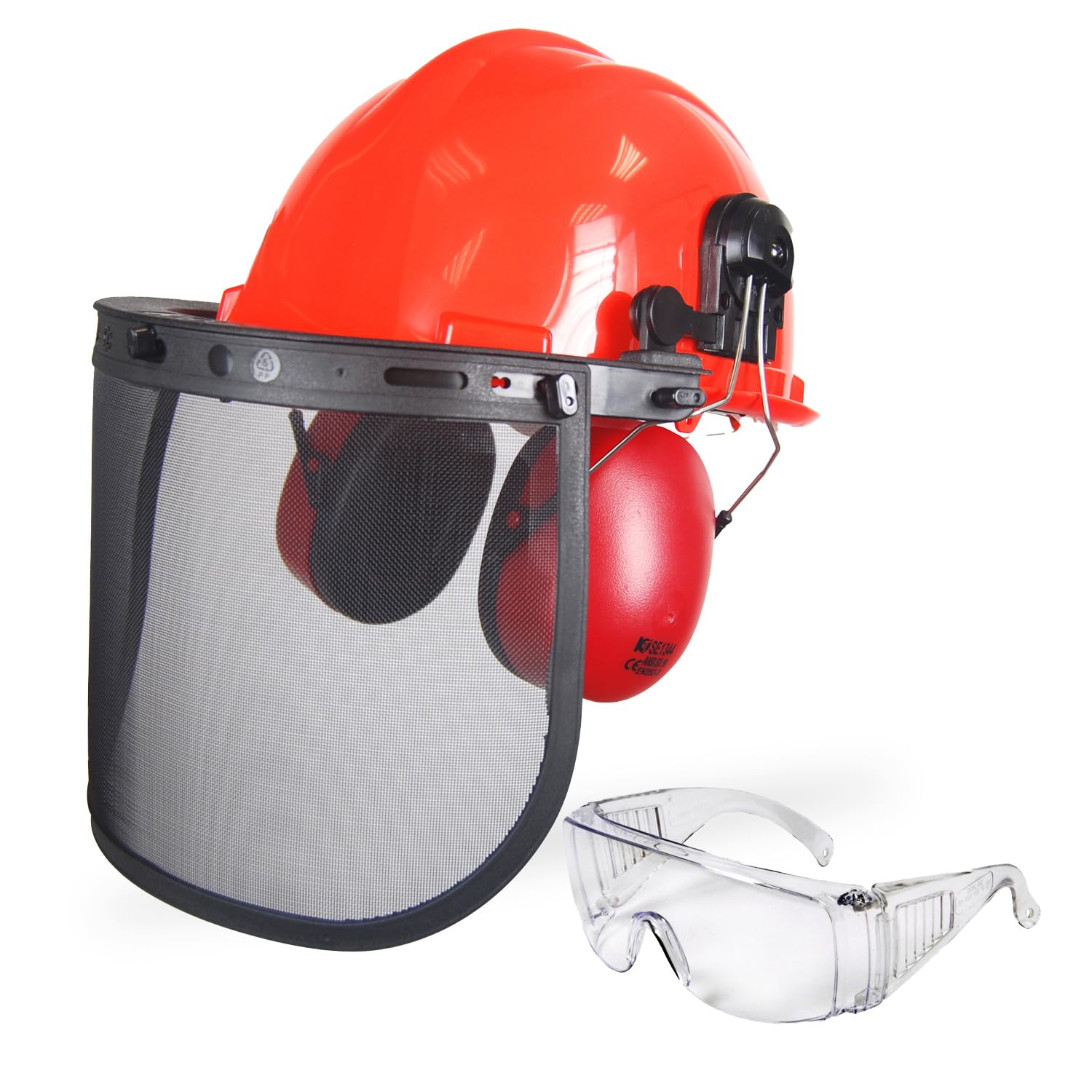 OZAKI - Casque Forestier Professionnel pour Tronçonnage & Débroussaillage - avec Protection Anti Bruit 25dB, Visière Grillagée Classe F 45m/s et Lunettes