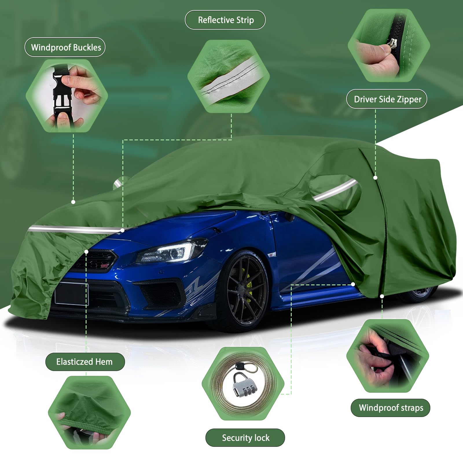 Car Cover Custom Fit for Subaru Impreza WRX STI 2007-2025 180X70X58 in Waterproof All Weather Exteror Cover Rain — view 4