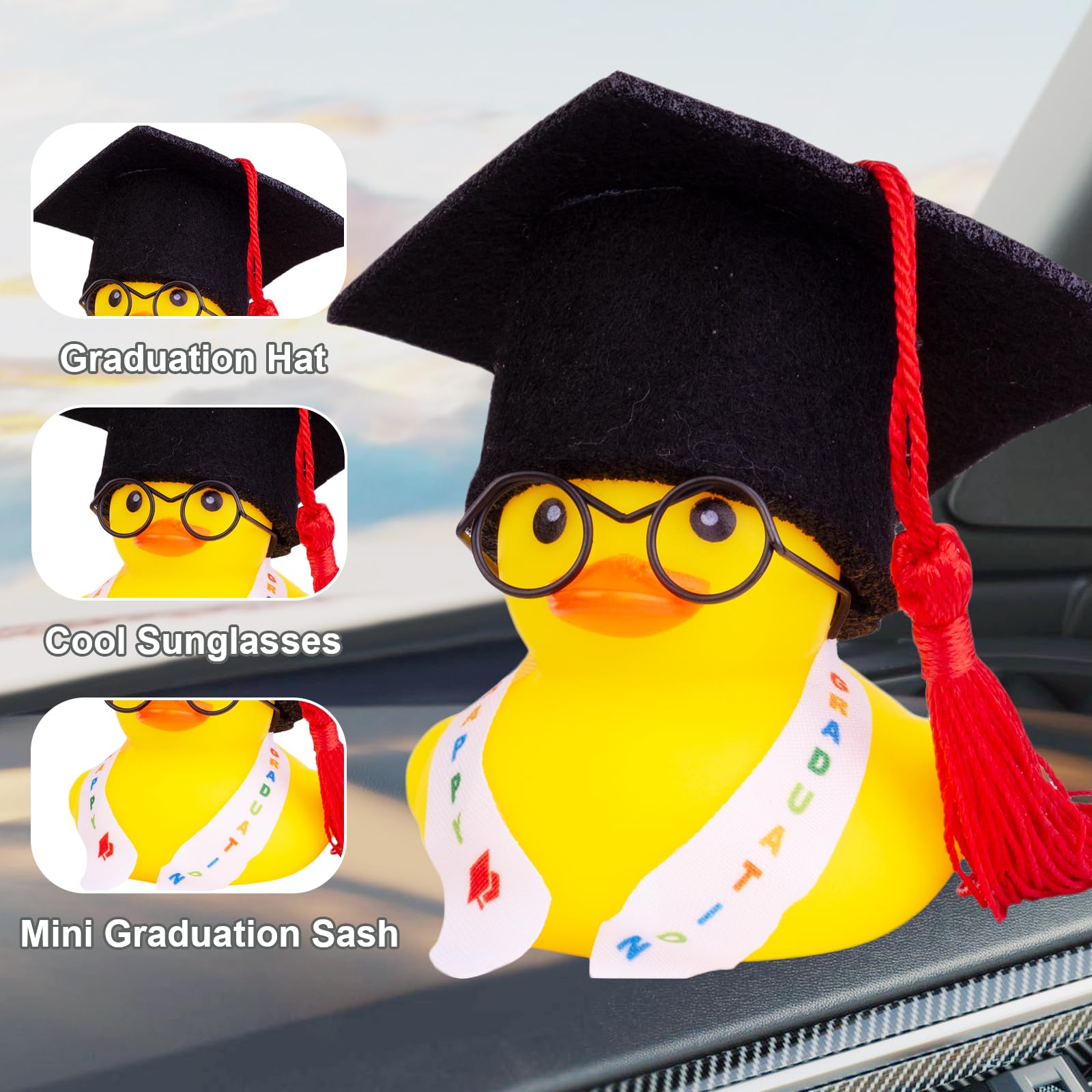 BOXOB 12-Pack Graduation Rubber Ducks - Funny Dashboard Decor With Cap & Diploma