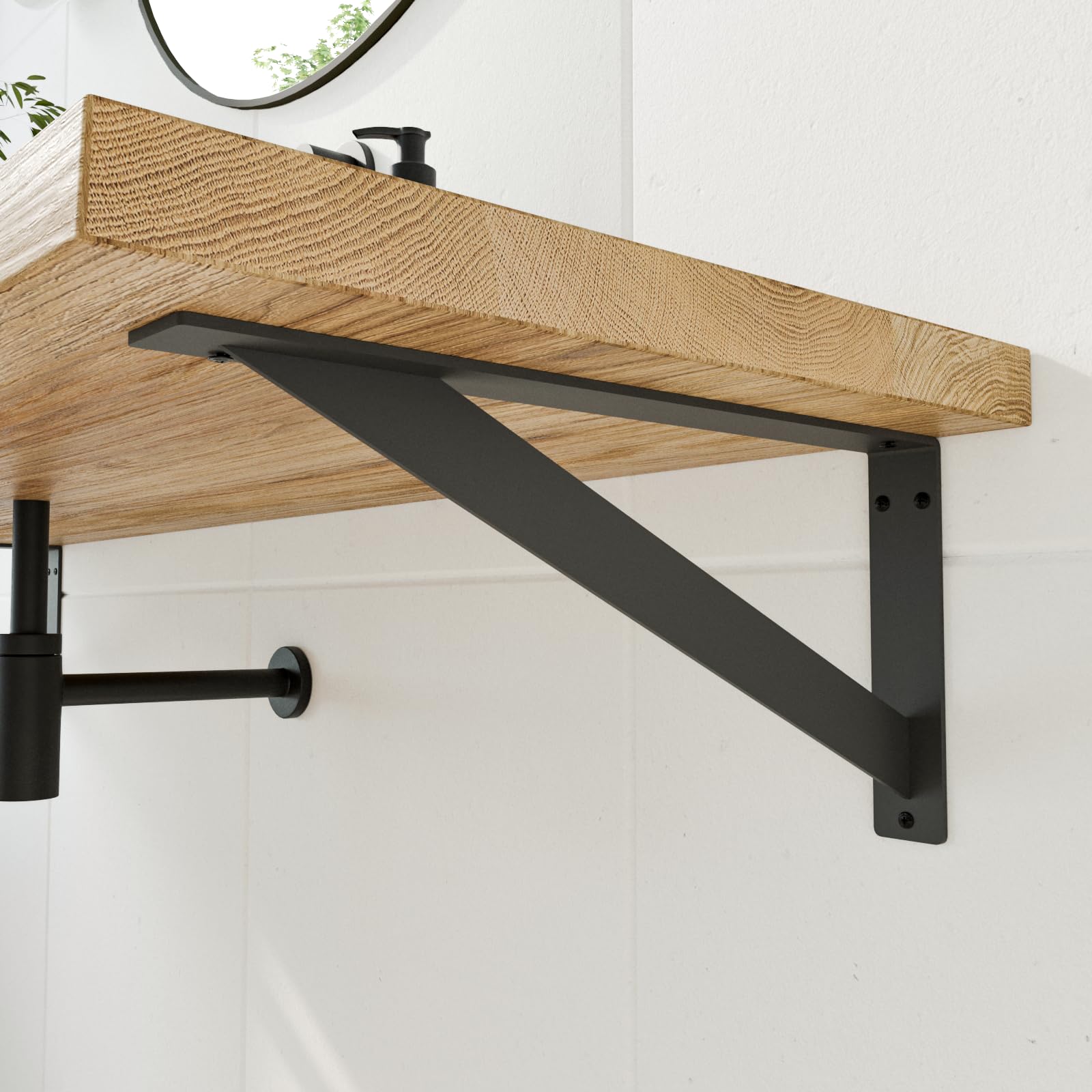 HEVVA 2er-Set Waschtischhalterung - ELBE - Schwerlast (30 cm, Schwarz) | Waschtischbefestigung, Halterung Waschtischplatte, Wandhalterung für Aufsatzwaschbecken, Schwerlast-Regalhalter, Regalwinkel