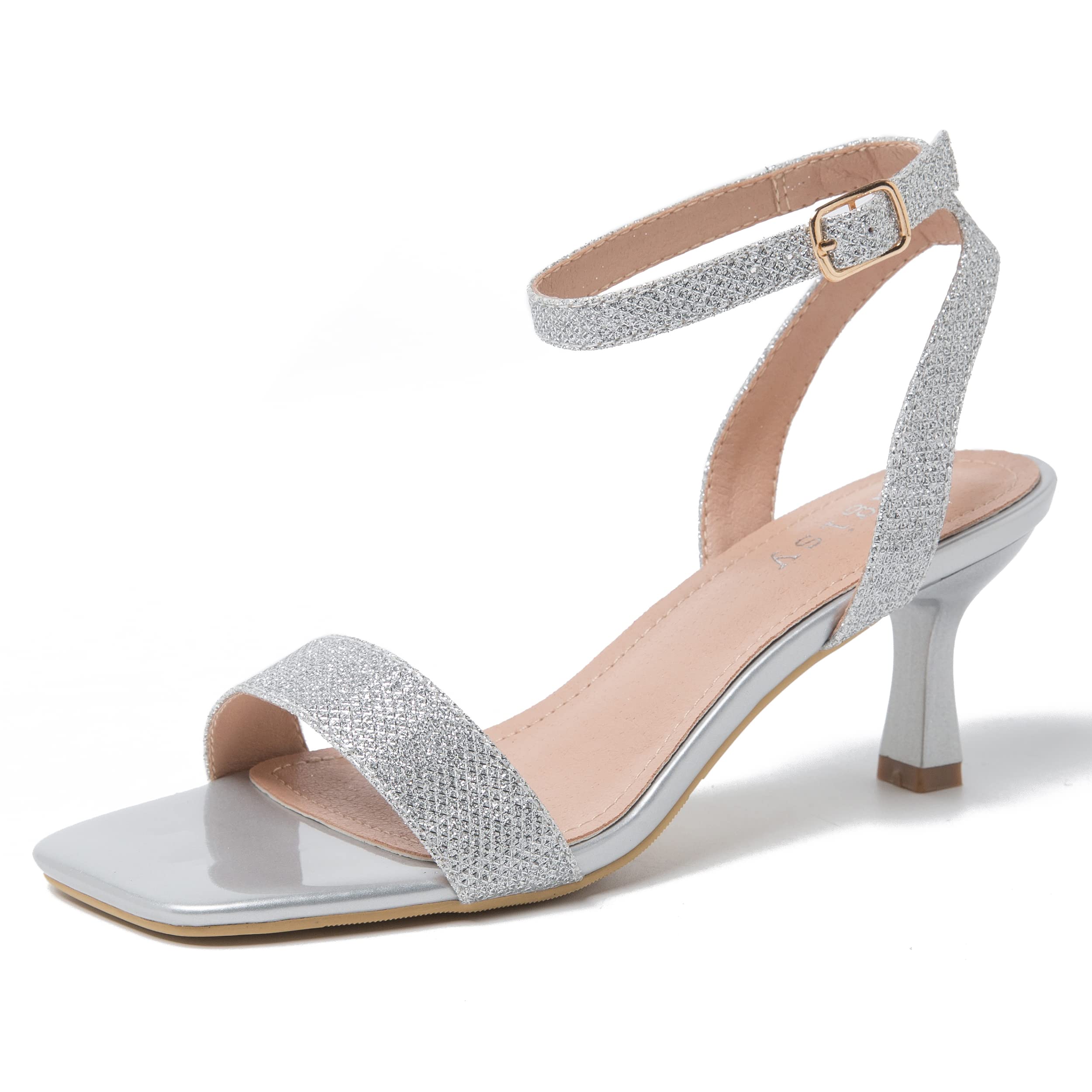 Women's Kitten Heels Sandals Ankle Strap Square Open Toe Summer Party Dress Wedding Dance Shoes