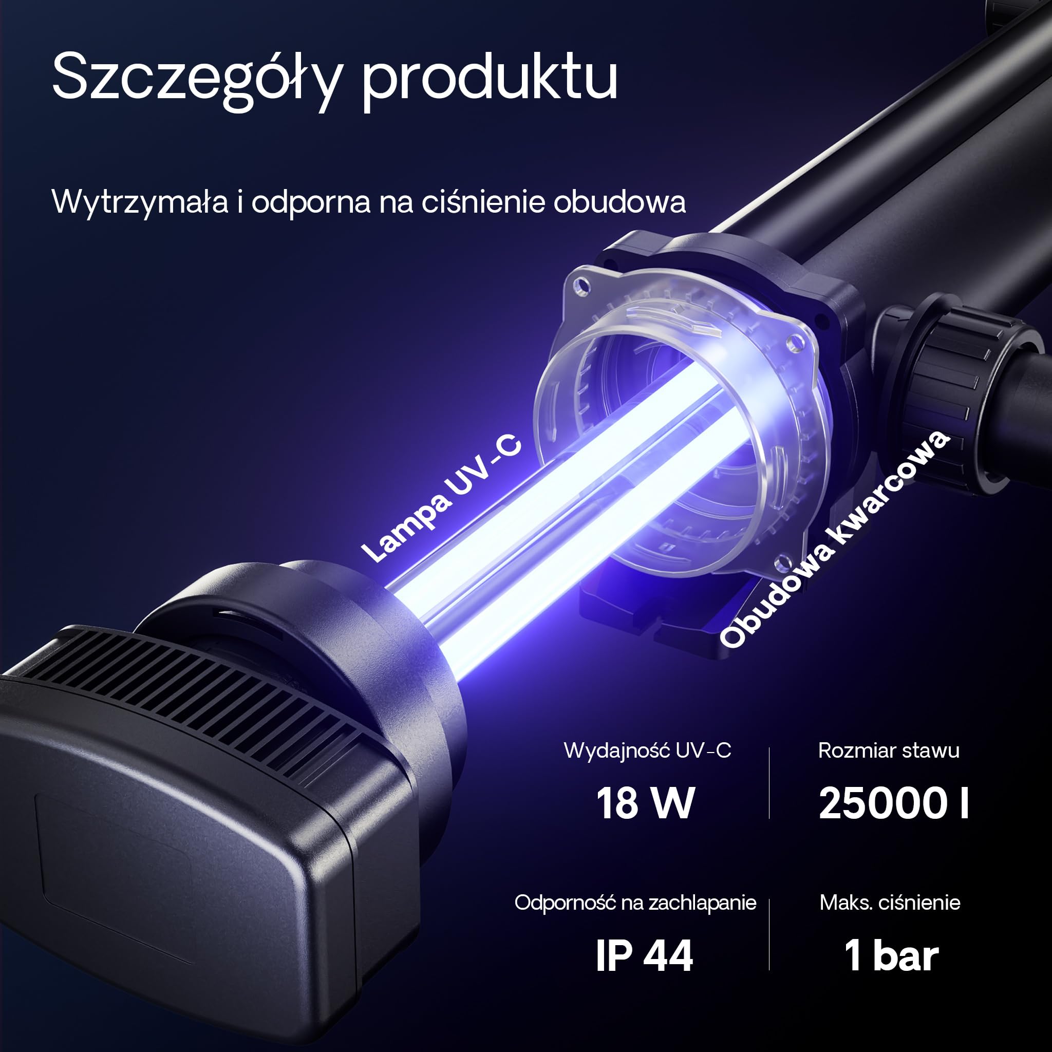 SunSun CUV-318 Odmulacz do oczka wodnego 3000 l/h / 18 W Odmulacz wstępny UVC do filtra i pompy do oczka wodnego Odmulacz z lampą UV Filtr świetlny do zwalczania glonów