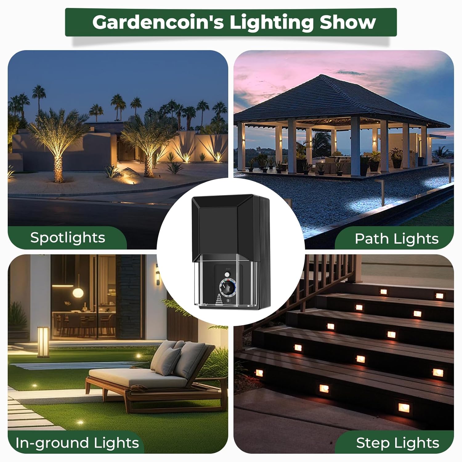 Gardencoin 200W Low Voltage Landscape Transformer, 120V to 12V/15V AC Outdoor Power Supply with Timer & Photocell Sensor, Weatherproof for LED Path Light, Spotlight, ETL Listed (Matte Black)