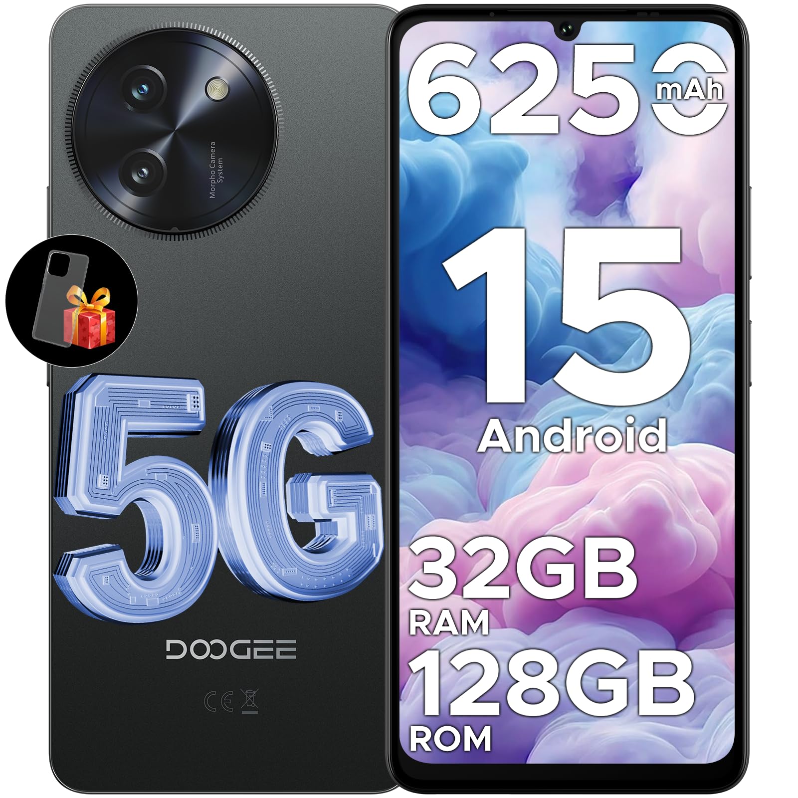 DOOGEE Note 59 5G Smartphone Without Contract Android 15, 32GB + 128GB/2TB TF, 6250mAh, 6.75" HD+ 120Hz, T8200 Octa Core Mobile Phone Cheap, 16MP + 8MP, Dual SIM Simlock-free Mobile Phones, OTG/Face