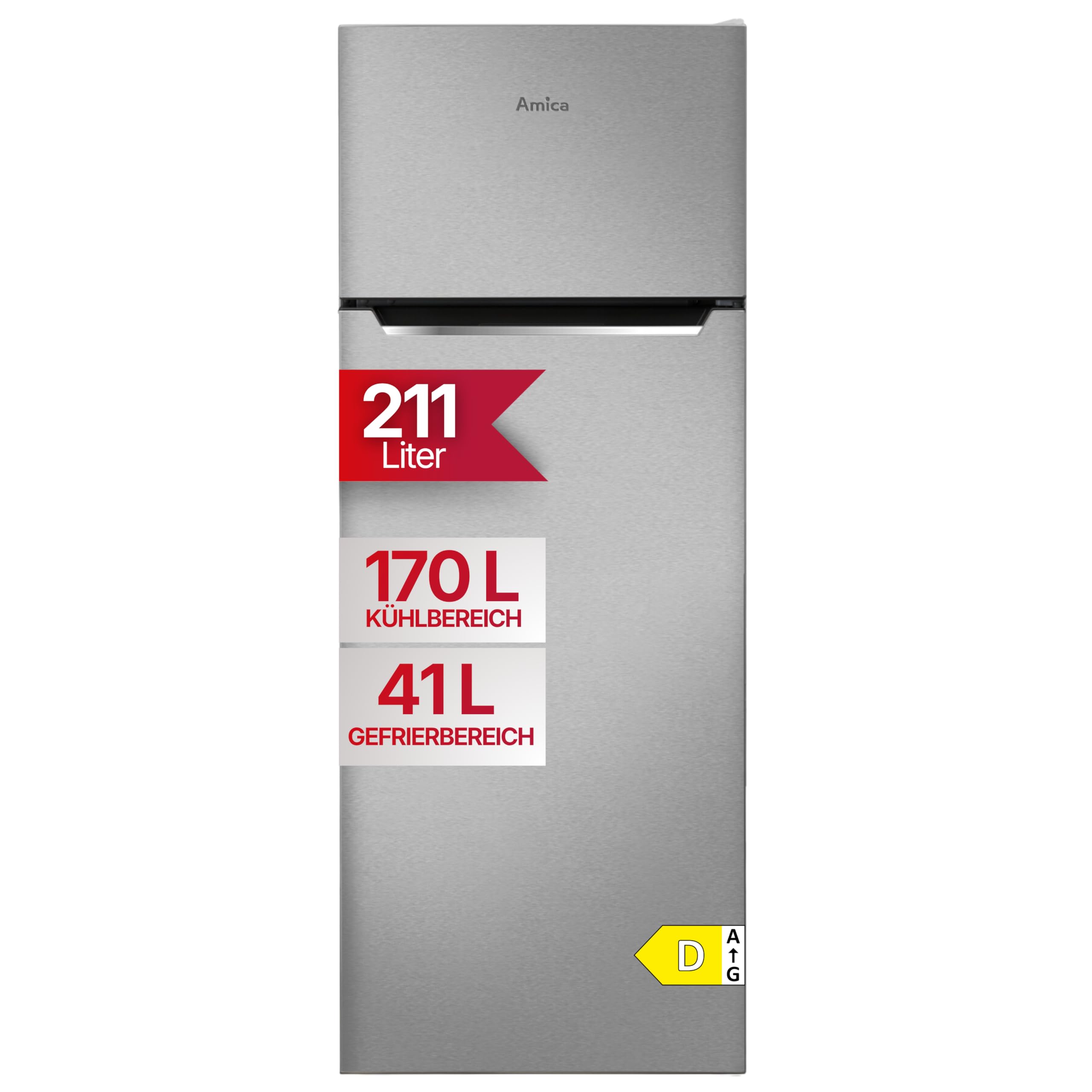 Amica DT 374 170 E lodówko-zamrażarka 211 l, klasa energetyczna D 144 cm, automatyczne rozmrażanie lodówki (srebrna)