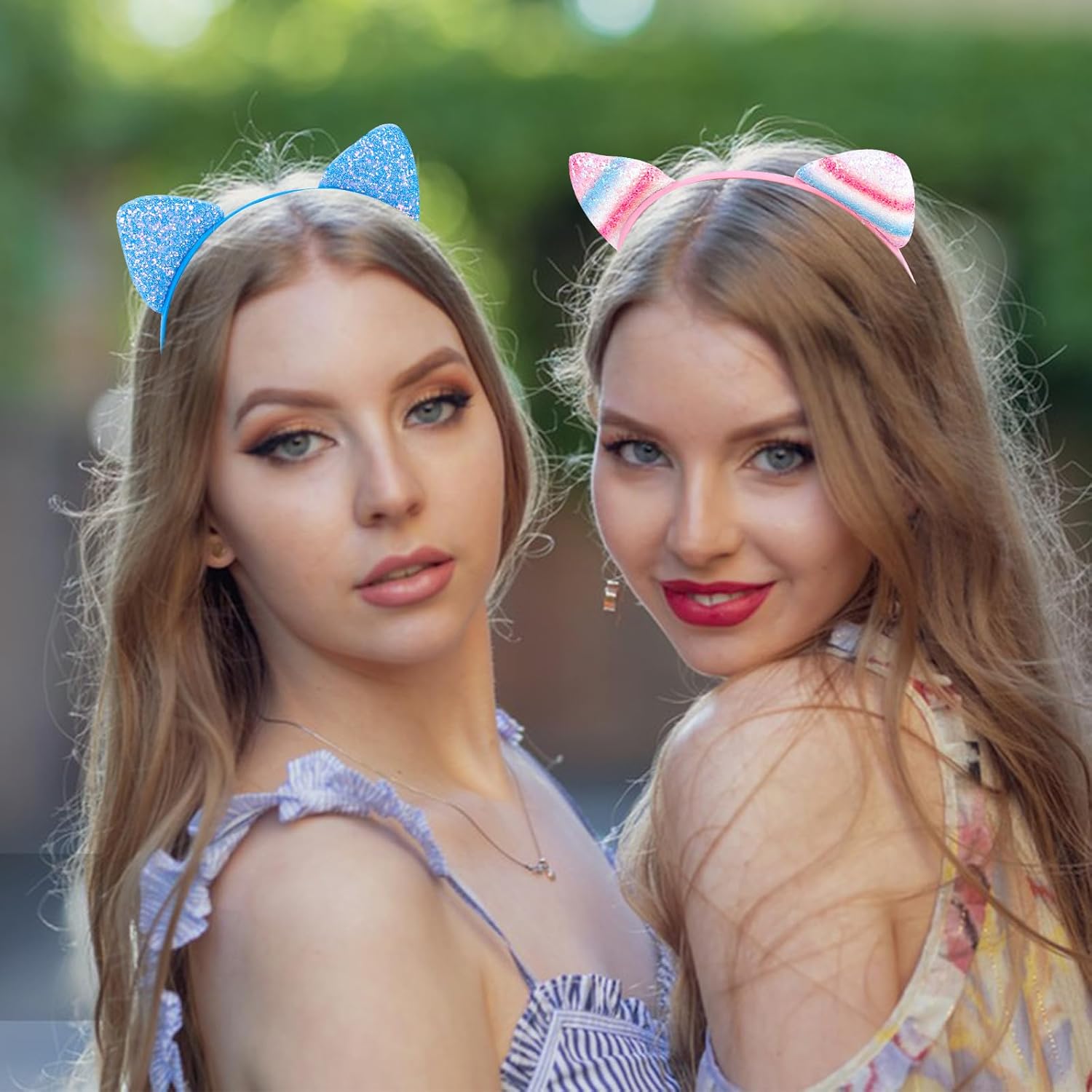 4 Pack Glitter Cat Ears Headbands Set - Kitty Headband for Girls & Women - Shiny Sequin Headband for Parties & Cosplay - Image 6