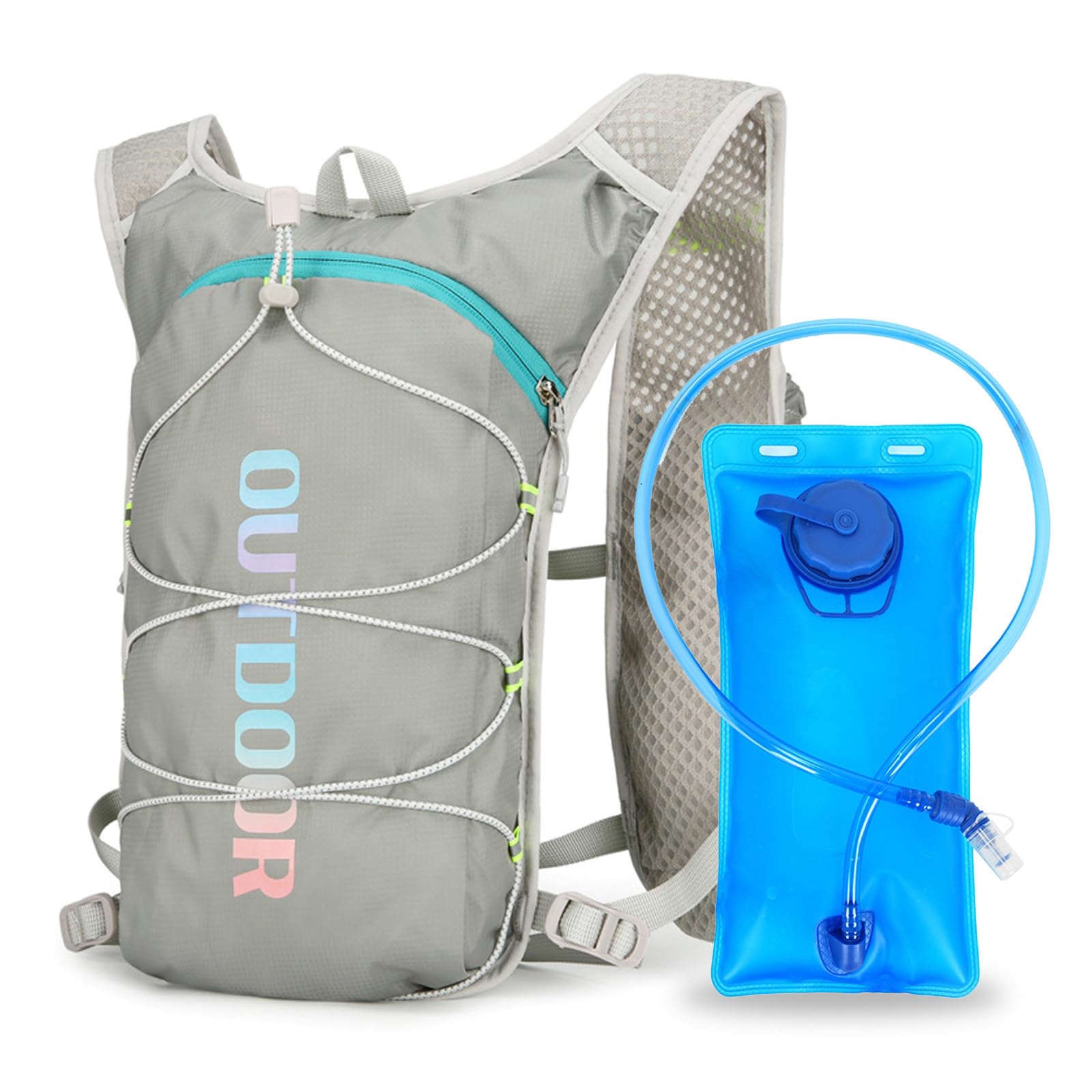 5L Running Vest with 2L Water Bladder-Cycling Hydration Vest Women /Mens- Grey Reflective Running Vest for Running Cycling Race Hiking Trail Marathon Running Essentials
