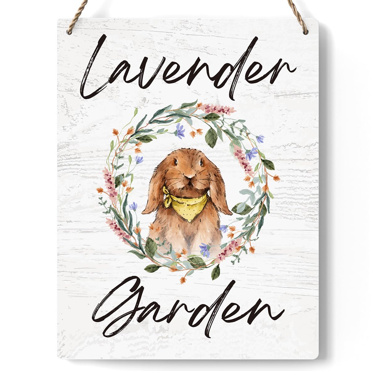 Rustic Farmhouse Spring Lavender Garden Bunny Desk Decor Country Home Office Desk Decor Cute Wood Sign Shabby Chic Table Cubicle Shelf Decor 8 X 10 Inch