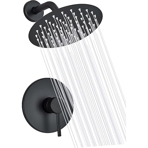 Shower System Matte Black Rain Shower Faucet Set with 8" Rainfall Shower Head,Single Handle Shower Fixtures Shower Kit with Brass Shower Valve