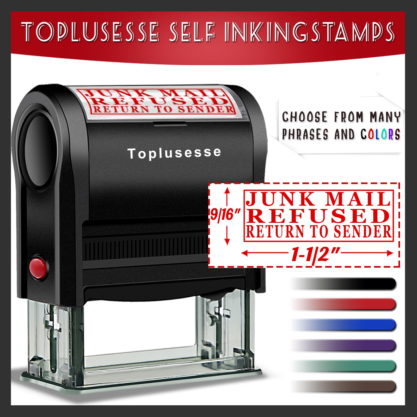 Return to Sender Stamp Self Inking Office Rubber Personalized Self Inking Junk Mail Refused Return to Sender Stamp Business Office Supplies-Multi Color Options