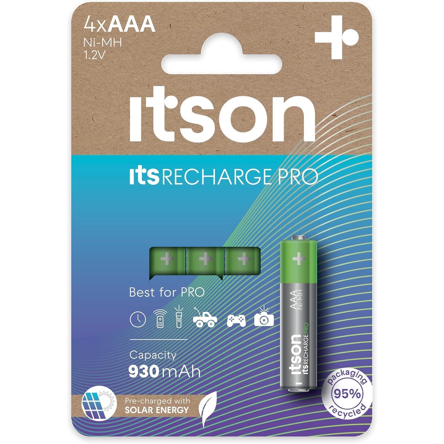 ITSON - Lote de 3 pilas recargables AAA Pro NiMH listas para usar, 930 mAh, ideales para dispositivos fotográficos, mandos de juego, juguetes para niños