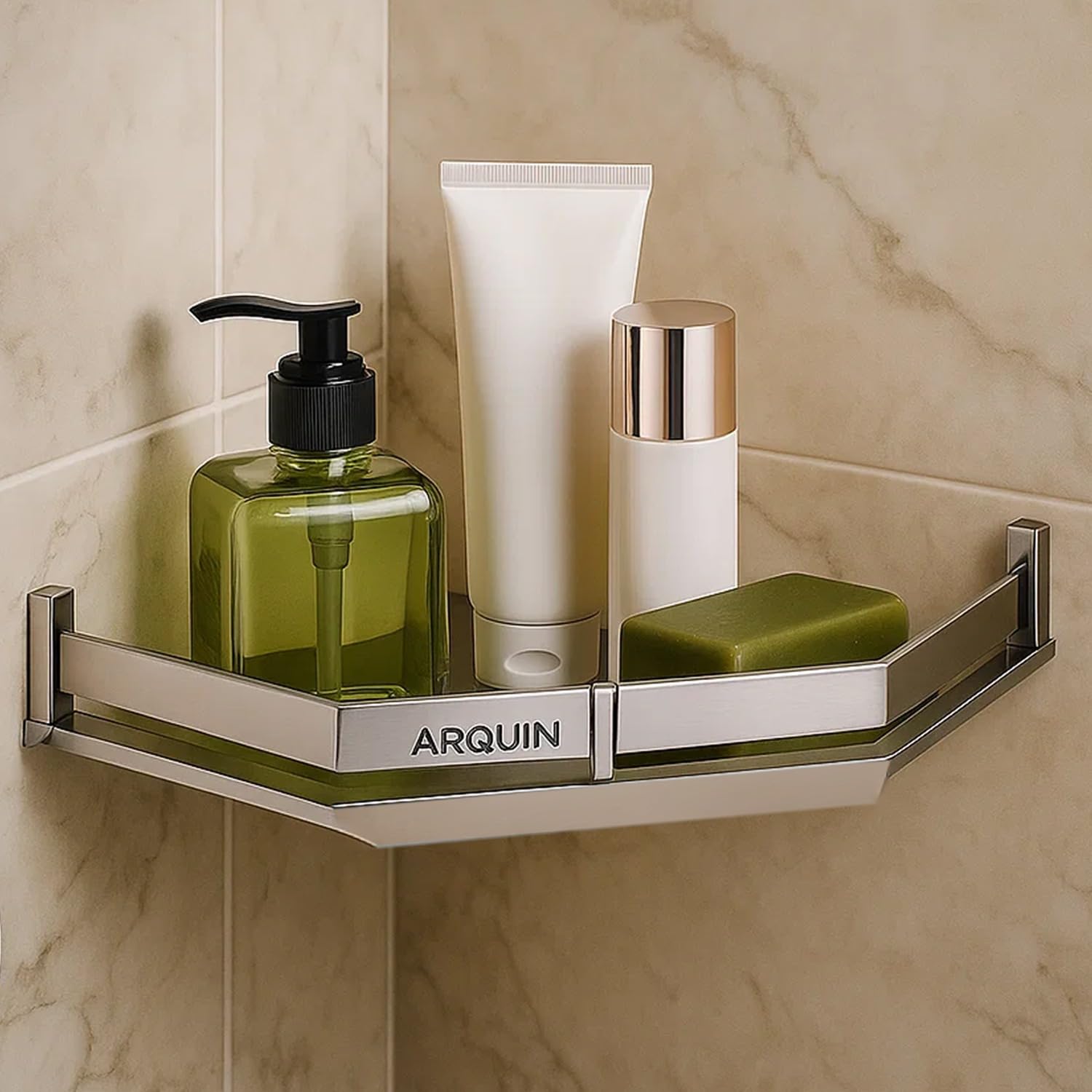 ARQUIN Corner Shelf for Bathroom Wall 12x12Inch 304 Stainless Steel Bathroom Corner Storage Organizer Shelf for Kitchen|Bathroom Accessories Set Wall Mounted Corner Stand Diamond Shape