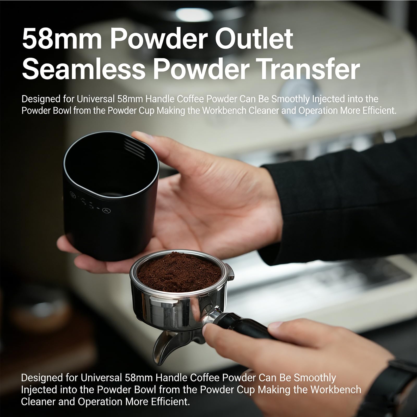 Smart - Taza dosificadora de café de precisión de 0,1 g, puerto de 58 mm y capacidad de 145 ml, modo de pesaje de 480 minutos para molienda de espresso y pesaje de granos de café