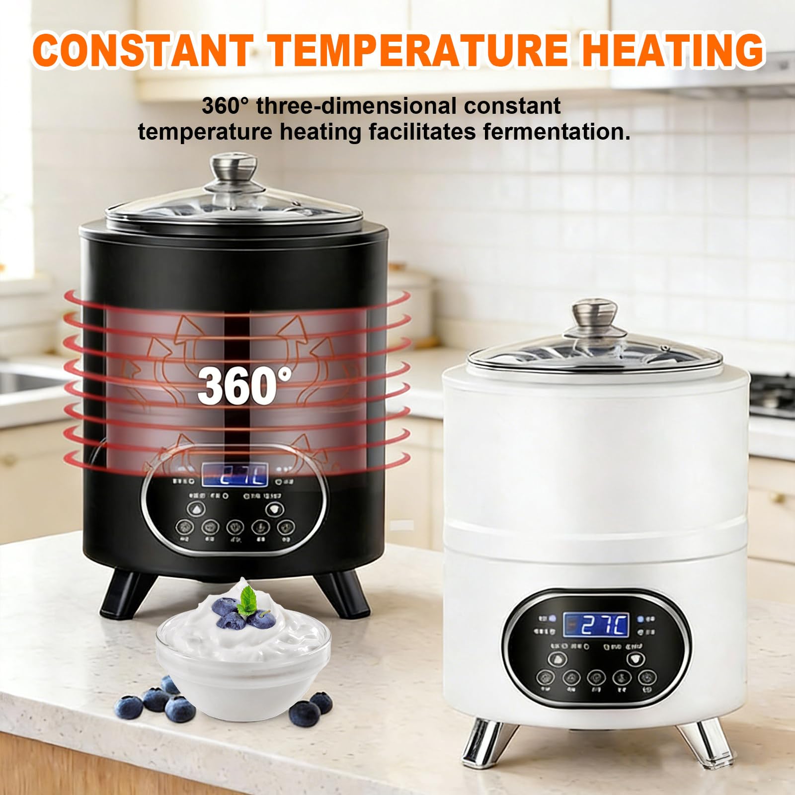 Yogurtiera Greca elettrica da 12 l per Dessert da Festa con Controllo di Tempo e Temperatura, yogurtiera Automatica per Yogurt Biologico Fatto in casa, per Yogurt Fatto in casa Black-12L