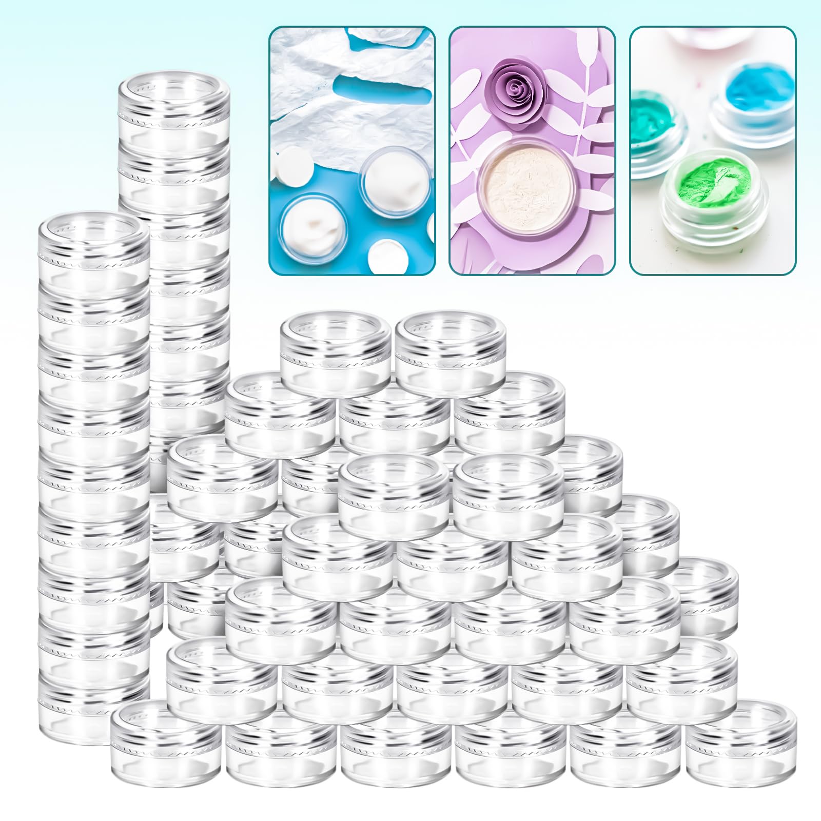 Paquete de 200 tarros de plástico de 5 g con tapas, recipientes redondos transparentes de 5 ml, tarros de maquillaje de tamaño de viaje de 5 gramos con espátulas para muestras de maquillaje