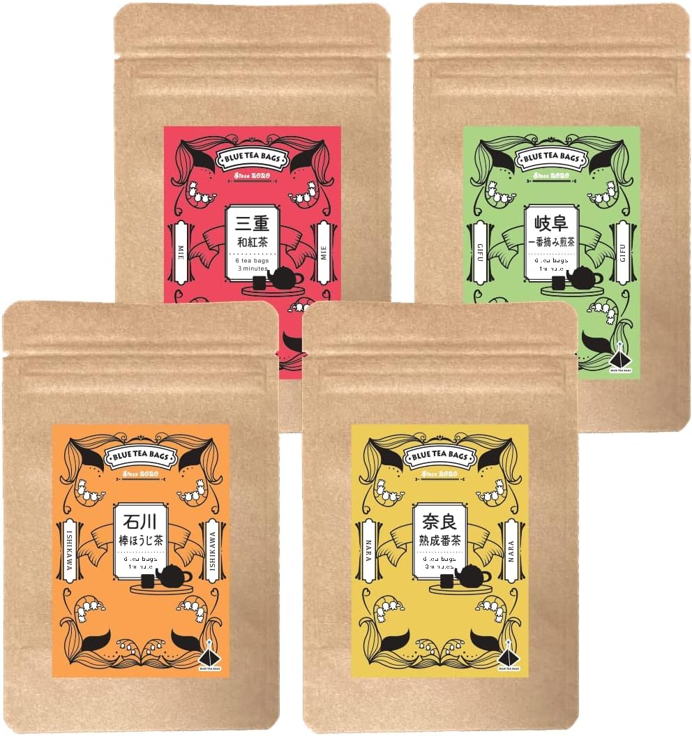 Amazon.co.jp BLUE TEA BAGS 日本茶 ティーバッグ 詰め合わせ 【石川棒ほうじ茶（2g×6p）＋奈良熟成番茶（3g×