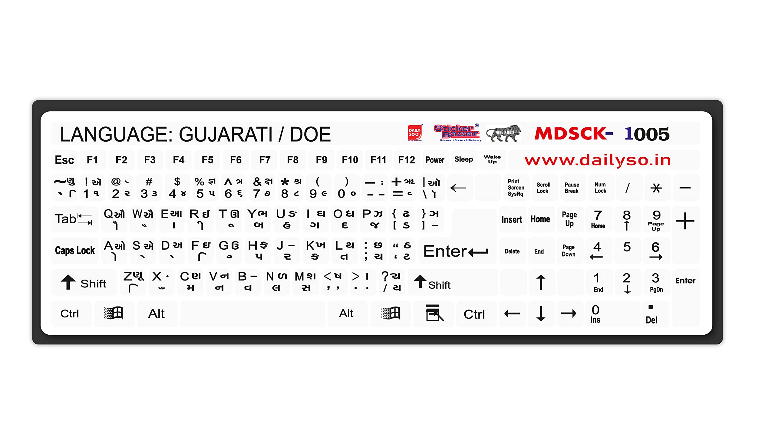 DailySo Gujarati/Doe Keyboard Sticker Big Size Pack of 2 for Computer/Laptop Self Adhesive and Easy to Peel Transparent Background with Black Lettering-image-17
