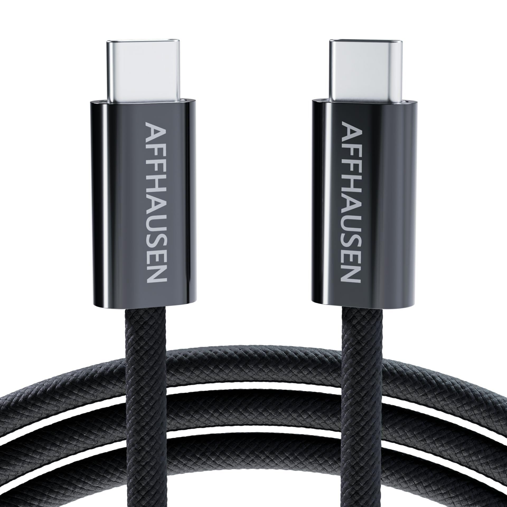 AFFHAUSEN USB-C Cable, 2.1m, 240W Fast Charge 480Mbps Braided Black