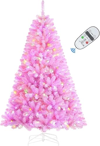 Miniatura 9 de SHareconn Árbol de Navidad artificial preiluminado de alta calidad con bisagras de 4 pies con control remoto, temporizador y 170 luces LED de color