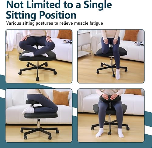 Miniatura 6 de Silla de meditación para TDAH, silla ergonómica con patas cruzadas con ruedas, silla arrodillada para oficina y hogar, sillas de TDAH para adultos