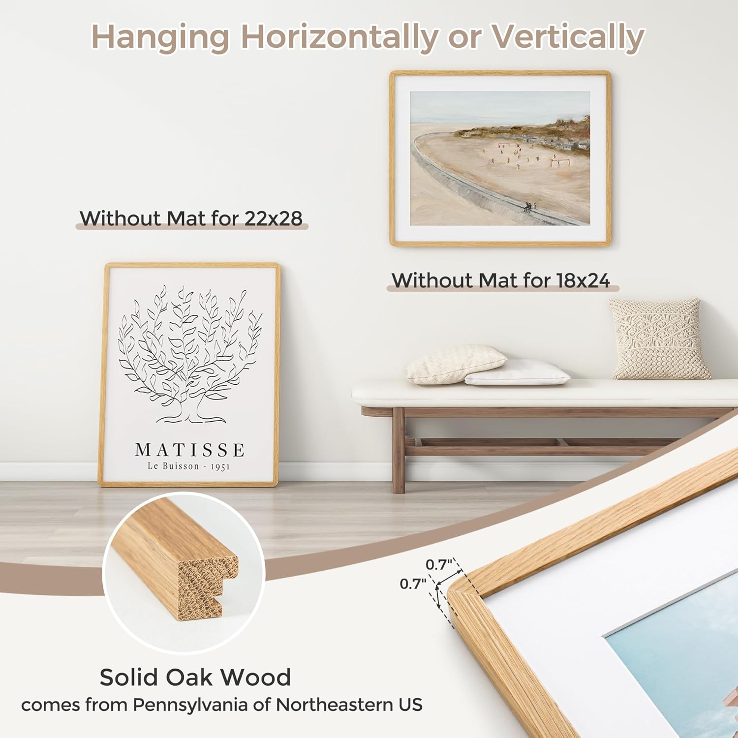 22x28 Poster Frame | Solid Oak Wood 22 x 28 Picture Frame | 22x28 Picture Frame With Mat For 18x24 | Tempered Glass And Hanging Hardware Included | Puzzle Frame 22x28 Wood (Natural Oak, 1 Pack) Oak 22x28