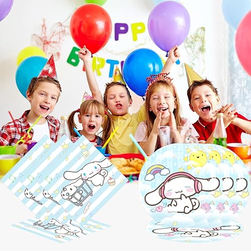 Miniatura 5 de Paquete de 40 suministros de fiesta de Cinnamorolls 20 platos, 20 servilletas para decoración de fiesta de cumpleaños de Cinnamorolls