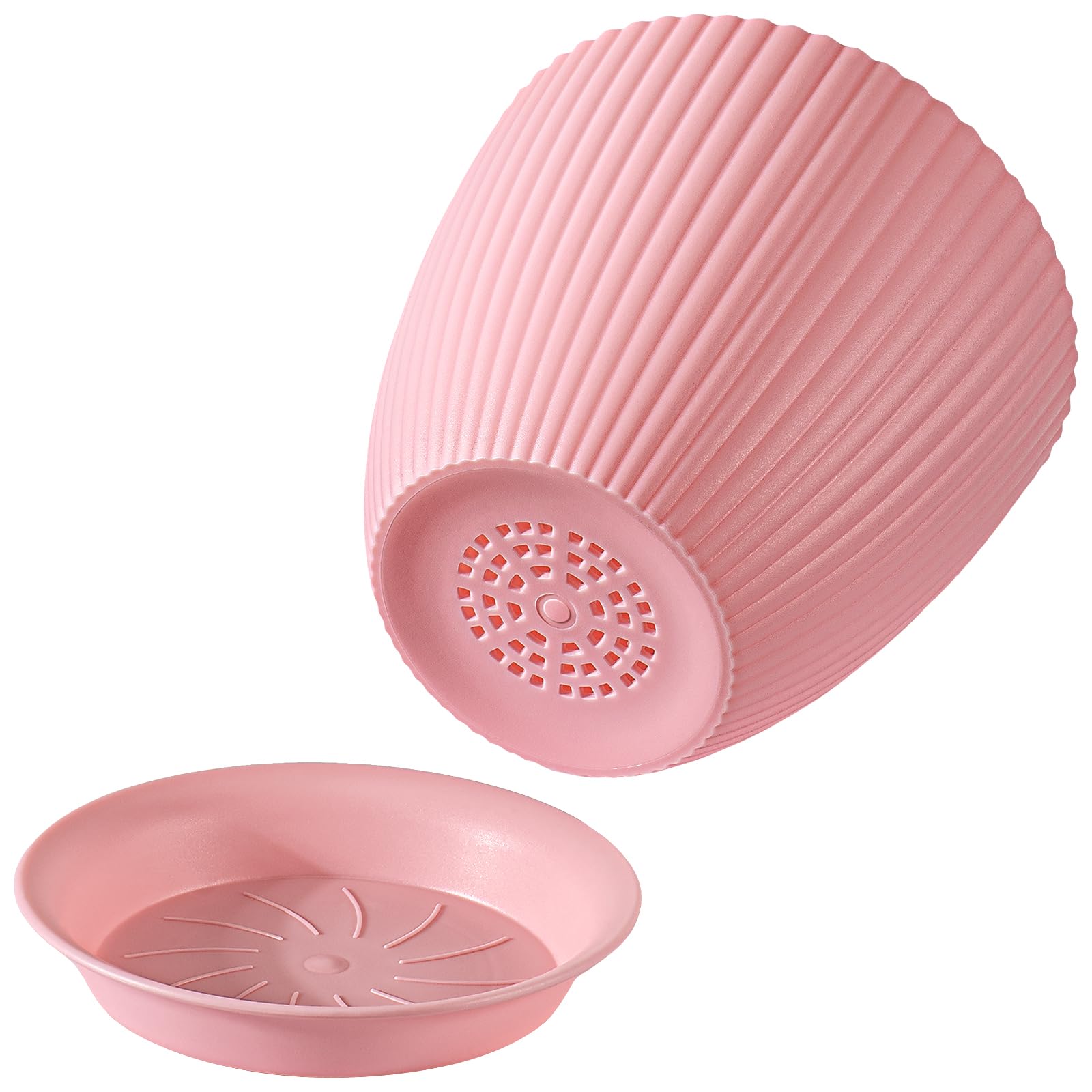FORAGIFT 15cm Plant Pots Indoor, 6 Pack Stripe Grooves Plastic Flower Pots with Drainage Holes and Tray - Image 3