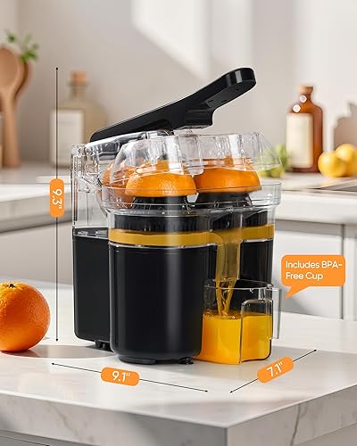 Miniatura 5 de Exprimidor eléctrico de naranja, exprimidor de cítricos de doble cabeza, cortador integrado, máquina exprimidora eléctrica para naranja, limón y