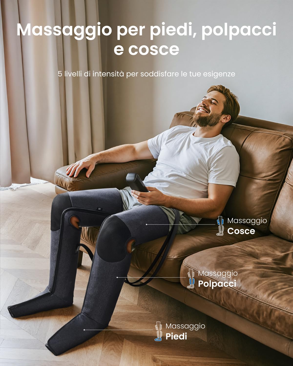 RENPHO Massaggiatore Gambe a Compressione d’Aria, Regalo Festa Della Mamma, per Massaggiare e Rilassare Polpacci e Cosce, 6 Modalità & 5 Intensità, Massaggio Gambe a Copertura Totale 360°