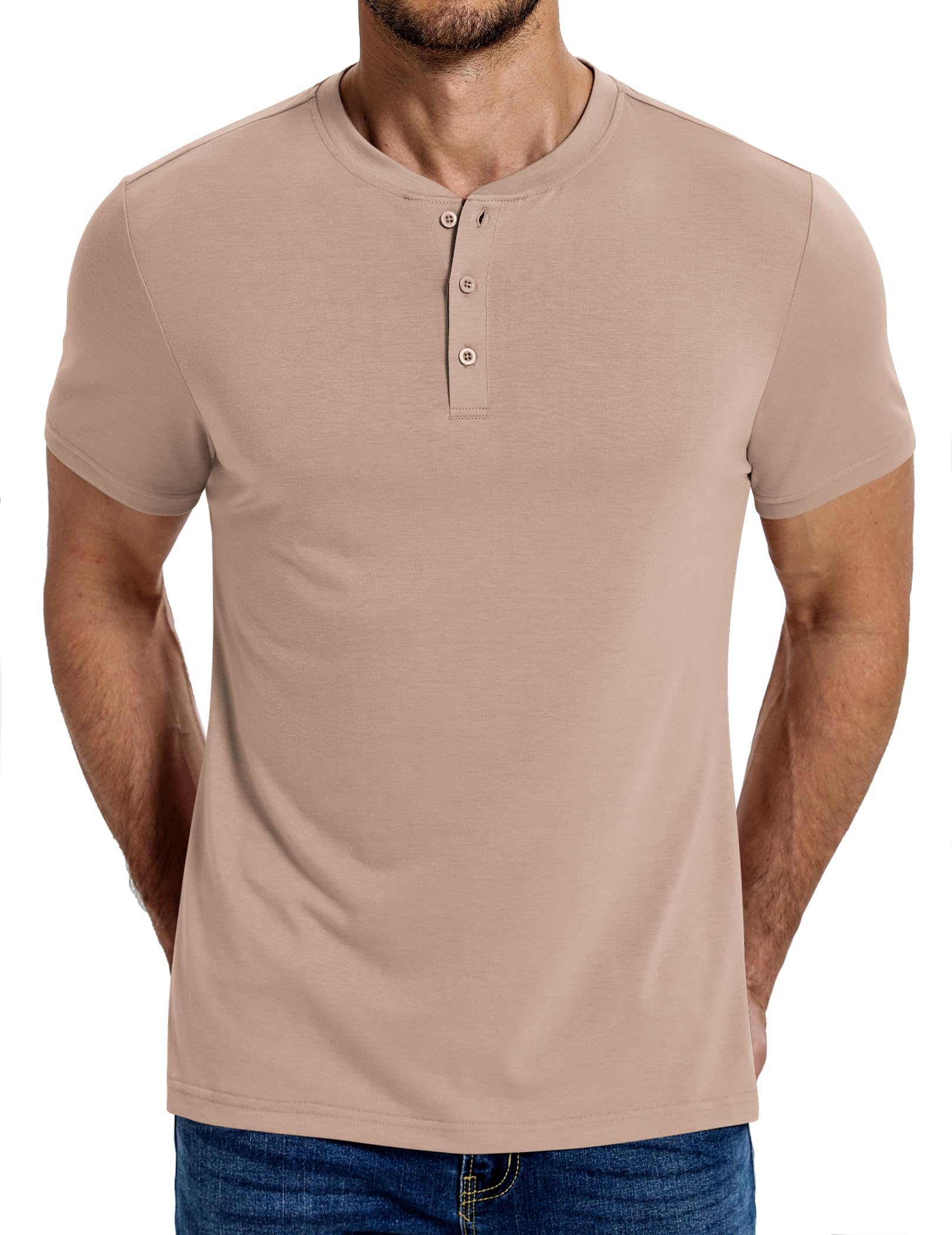 COOFANDY Henley T Shirt Herren Kurzarm Sommer Casual T-Shirt Männer mit Knopfleiste