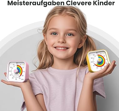 Children's Visual Timer with Pause Function 60 Minute Countdown Rainbow Timer for Children Desk Study Classroom Office Kitchen Quiet Time Management for ADHD (Yellow Rainbow)