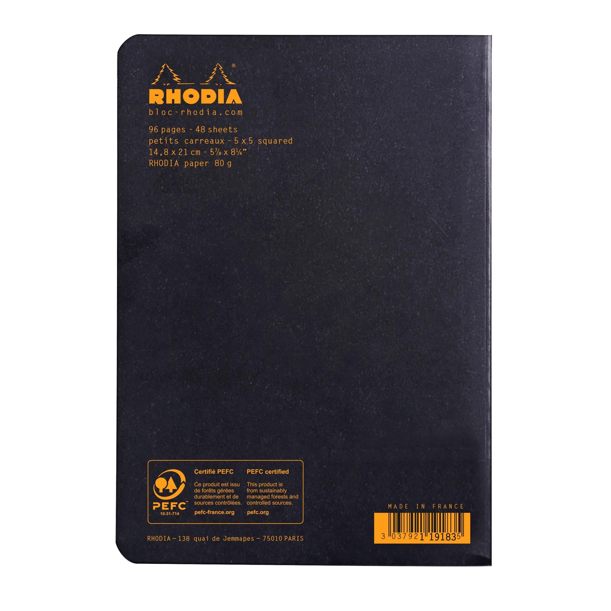 Rhodia 119183Cpack, Set of 10 Black Staplebound Notebooks, A5, Small Squares, 96 pages, 80 gsm White Paper, Waterproof - Image 3