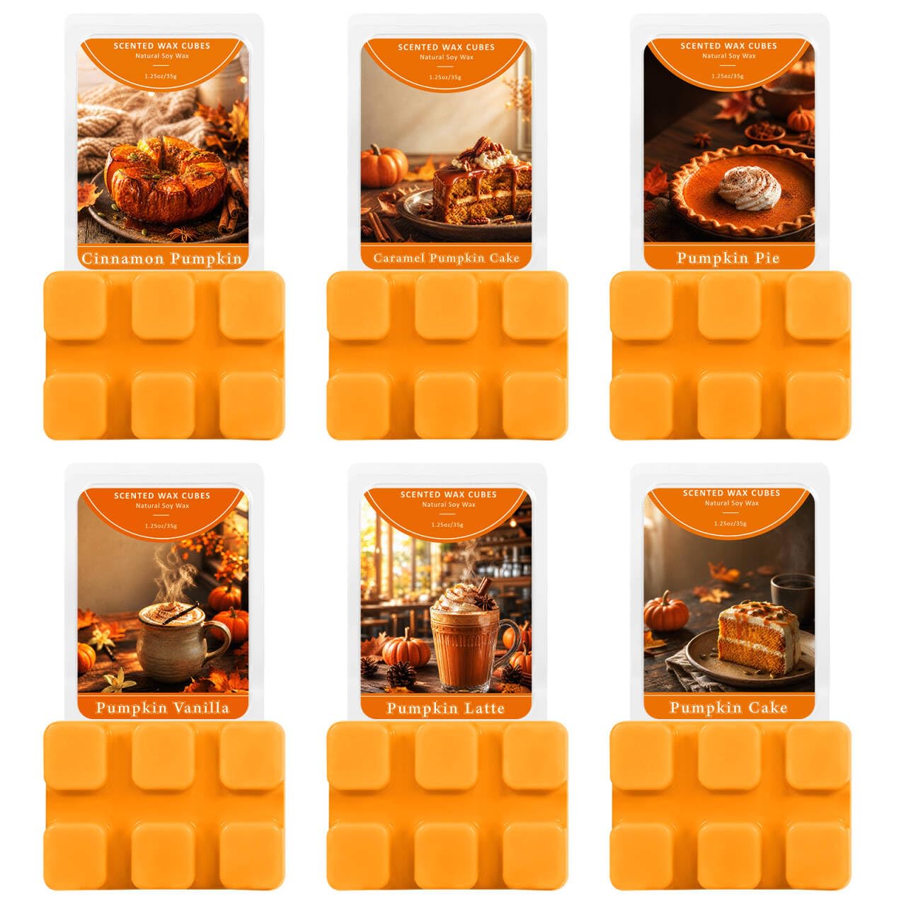 Scent-Hi Pumpkin Spice Scented Wax Melts, 6 Pack Autumn Soy Wax Cubes