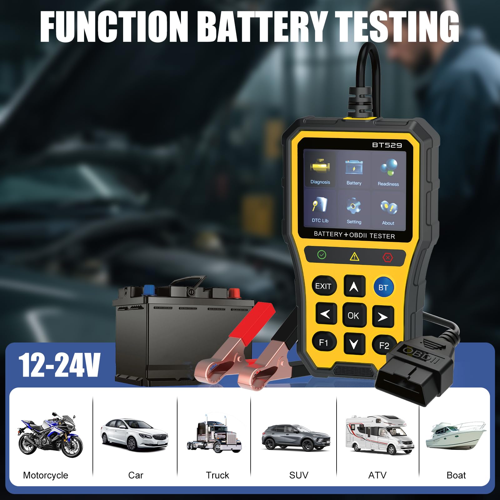 2 in 1 OBD2 Diagnostic Auto Valise Voiture Testeur Batterie