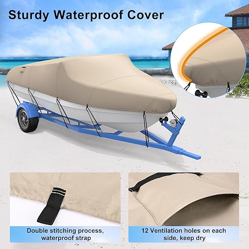 Miniatura 7 de Funda para lancha resistente, de 16 a 18.5 pies, impermeable, remolcable de grado marino, se adapta a Tri-Hull, V-Hull, Runabout, lancha de pesca,