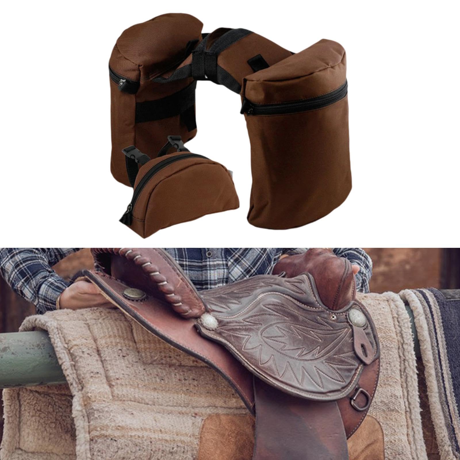 Milageto Bolsas de Cuerno para Silla de Montar, Juego de alforjas para Caballo, Bolsa para Cuerno, Tela Oxford, diseño Occidental Elegante, práctica Bolsa para